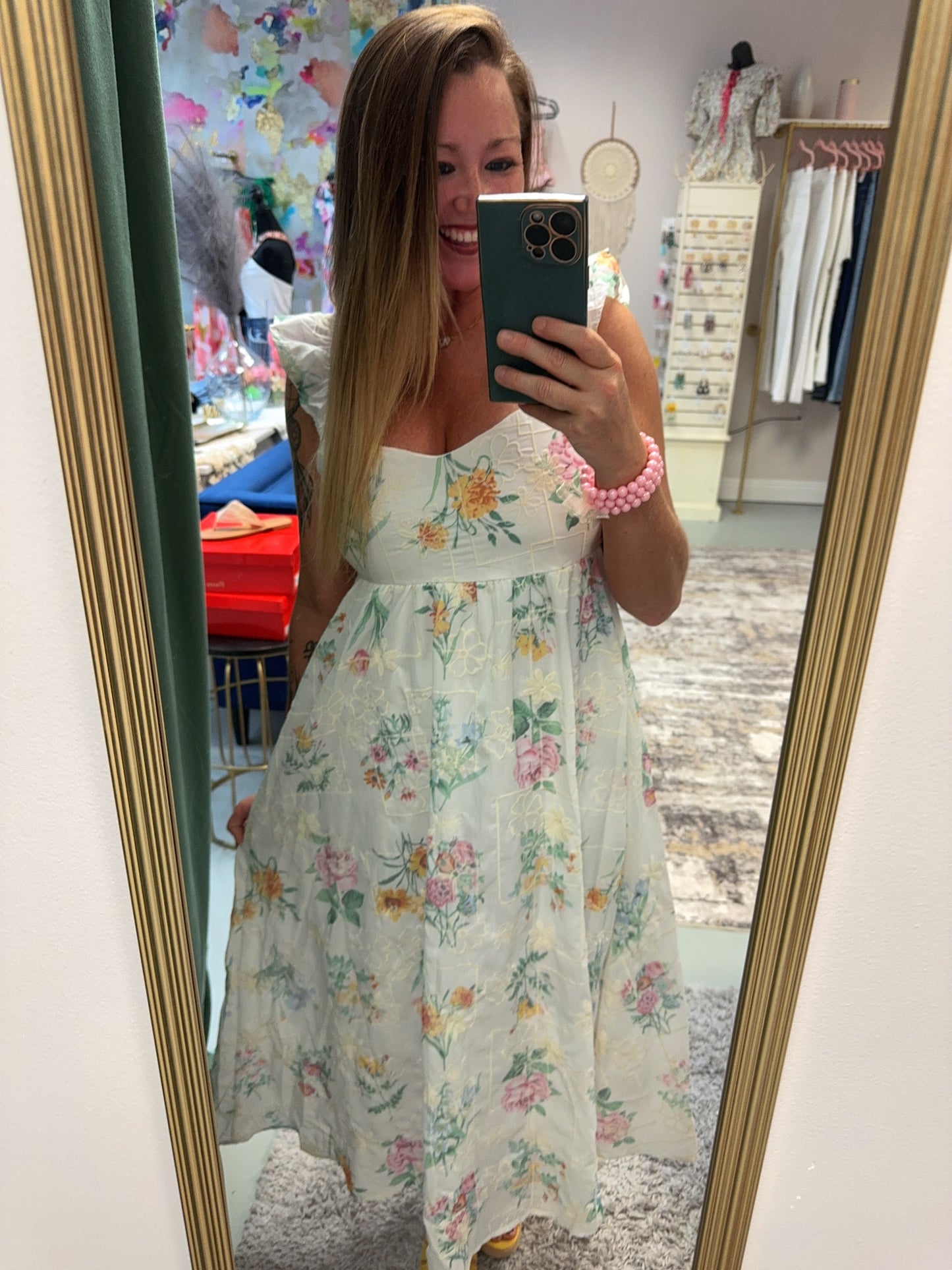 Belle Embroidery Ruffle Sleeve Dress