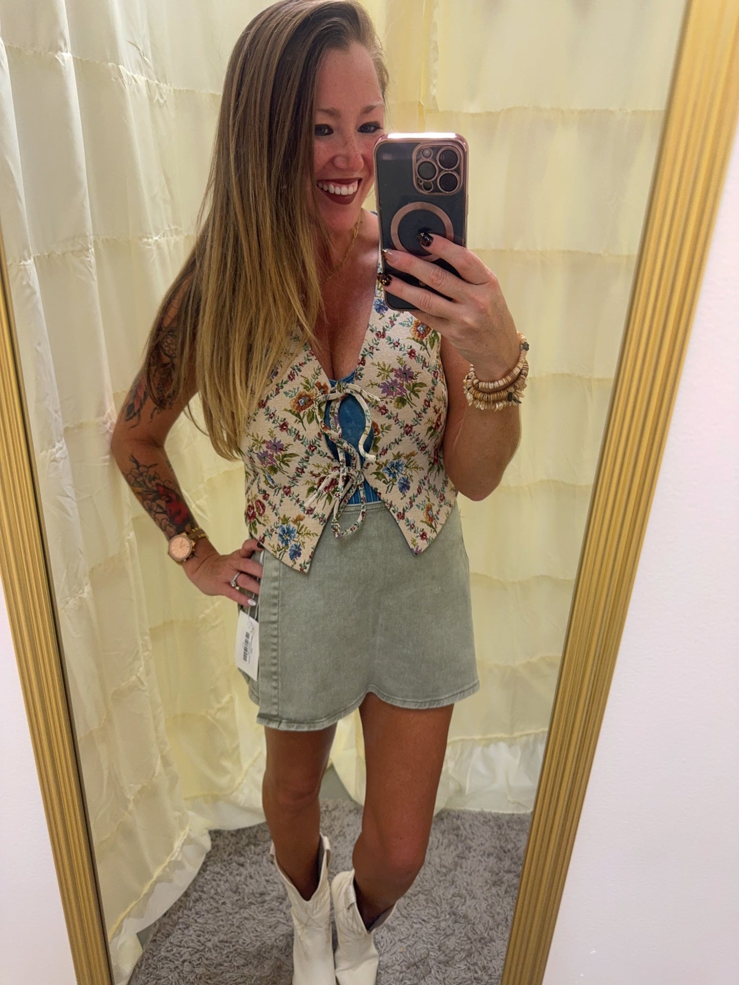 Washed Denim Skorts