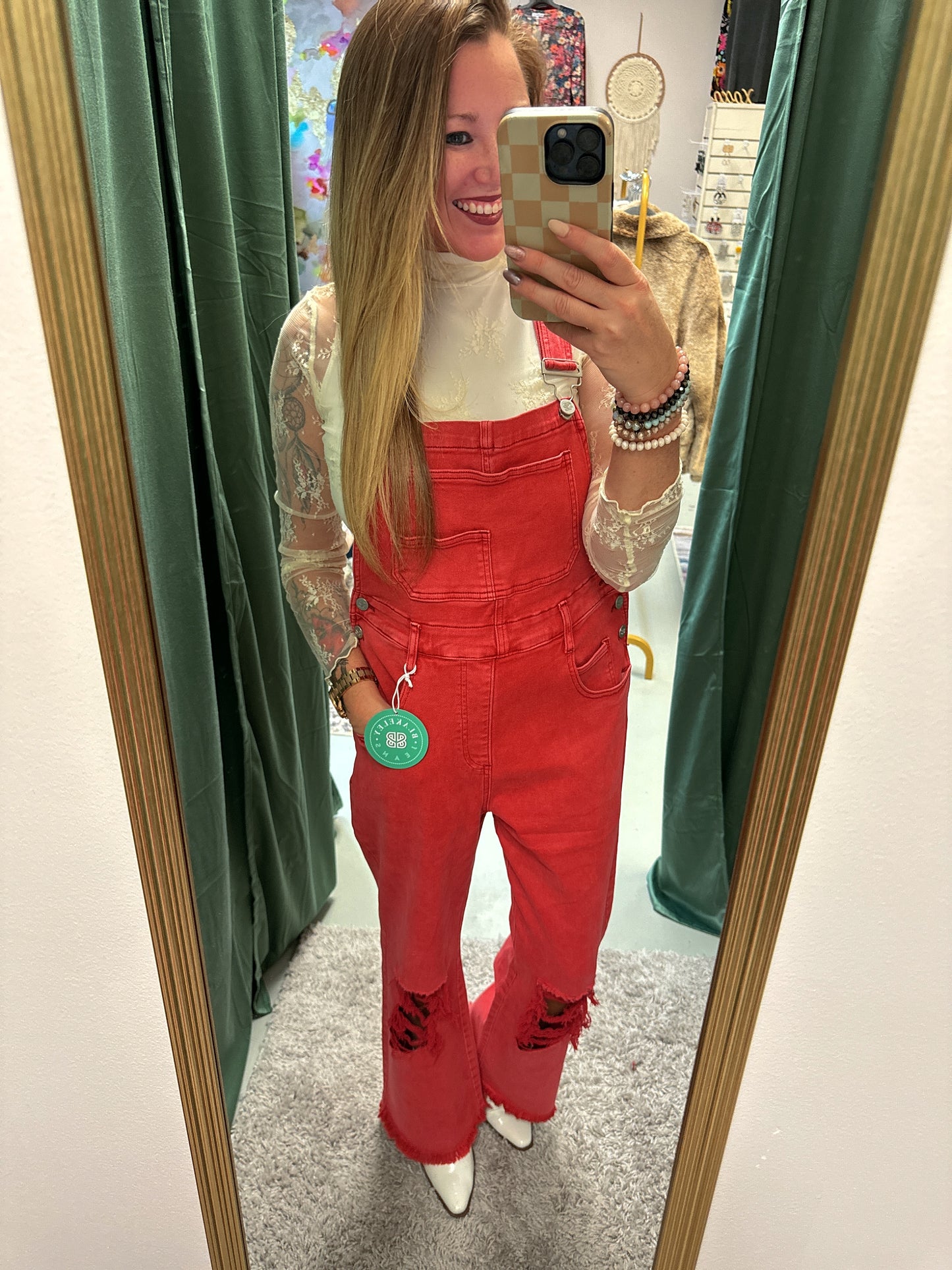 Dahlia Crop Wide Leg Overalls - Vintage Red