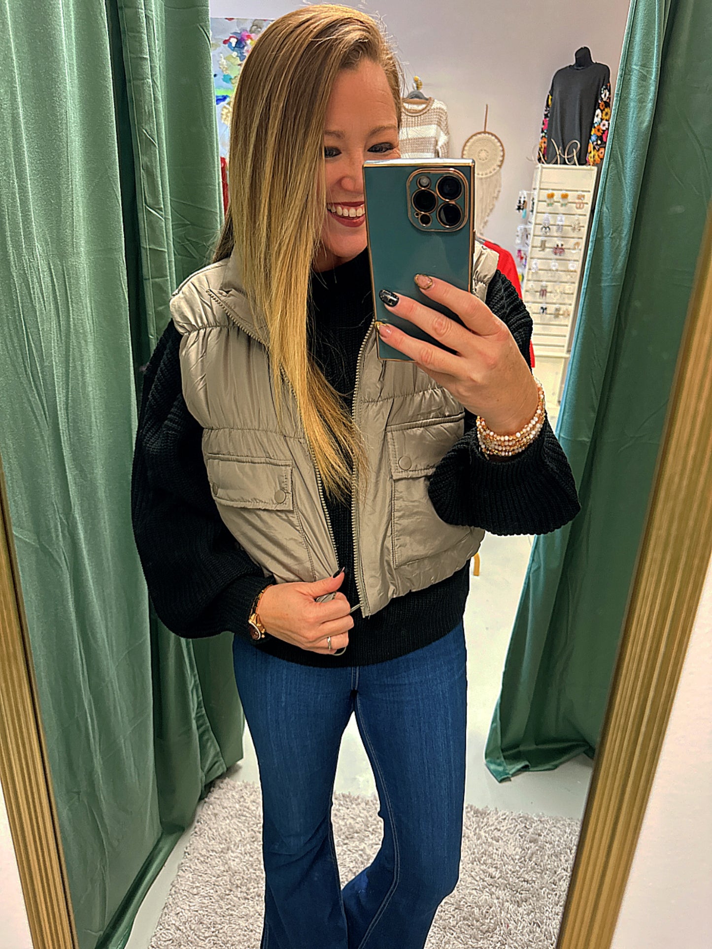 The Lilly Cargo Puffer Vest - Light Mocha