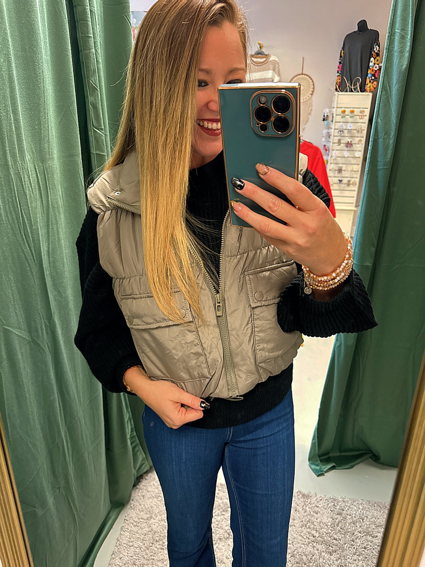 The Lilly Cargo Puffer Vest - Light Mocha