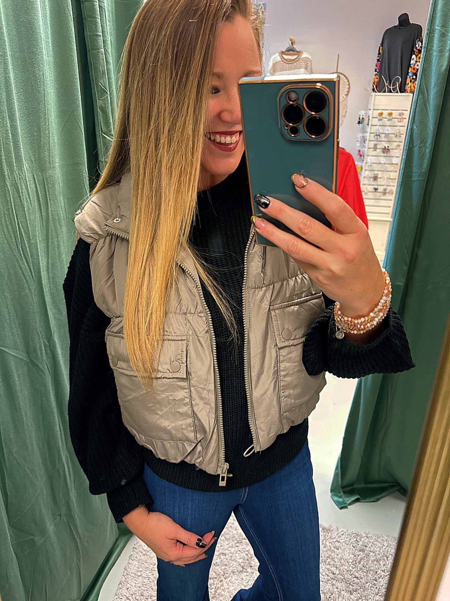 The Lilly Cargo Puffer Vest - Light Mocha