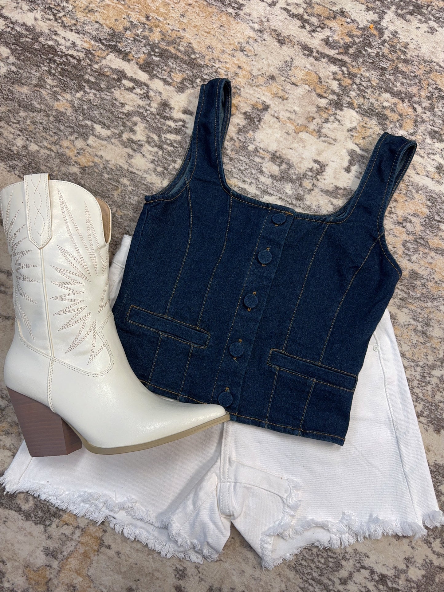 The Mia Denim Corset Button Down Vest