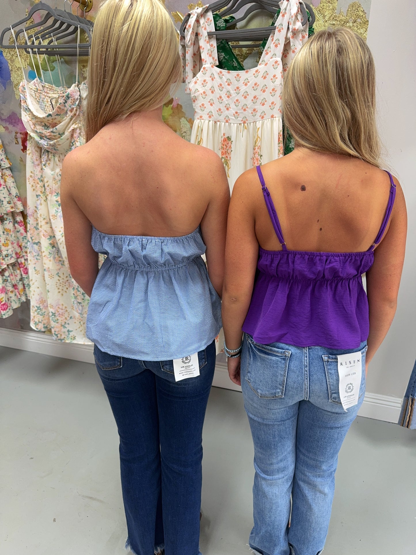 Blue and White Tube Top Blouse