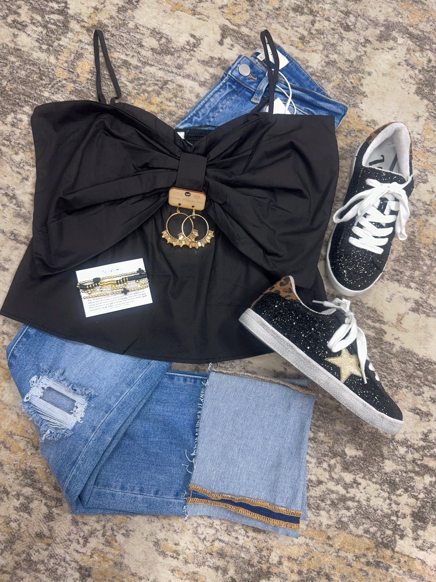 Very G Black Star Shoe With Leopard Backing