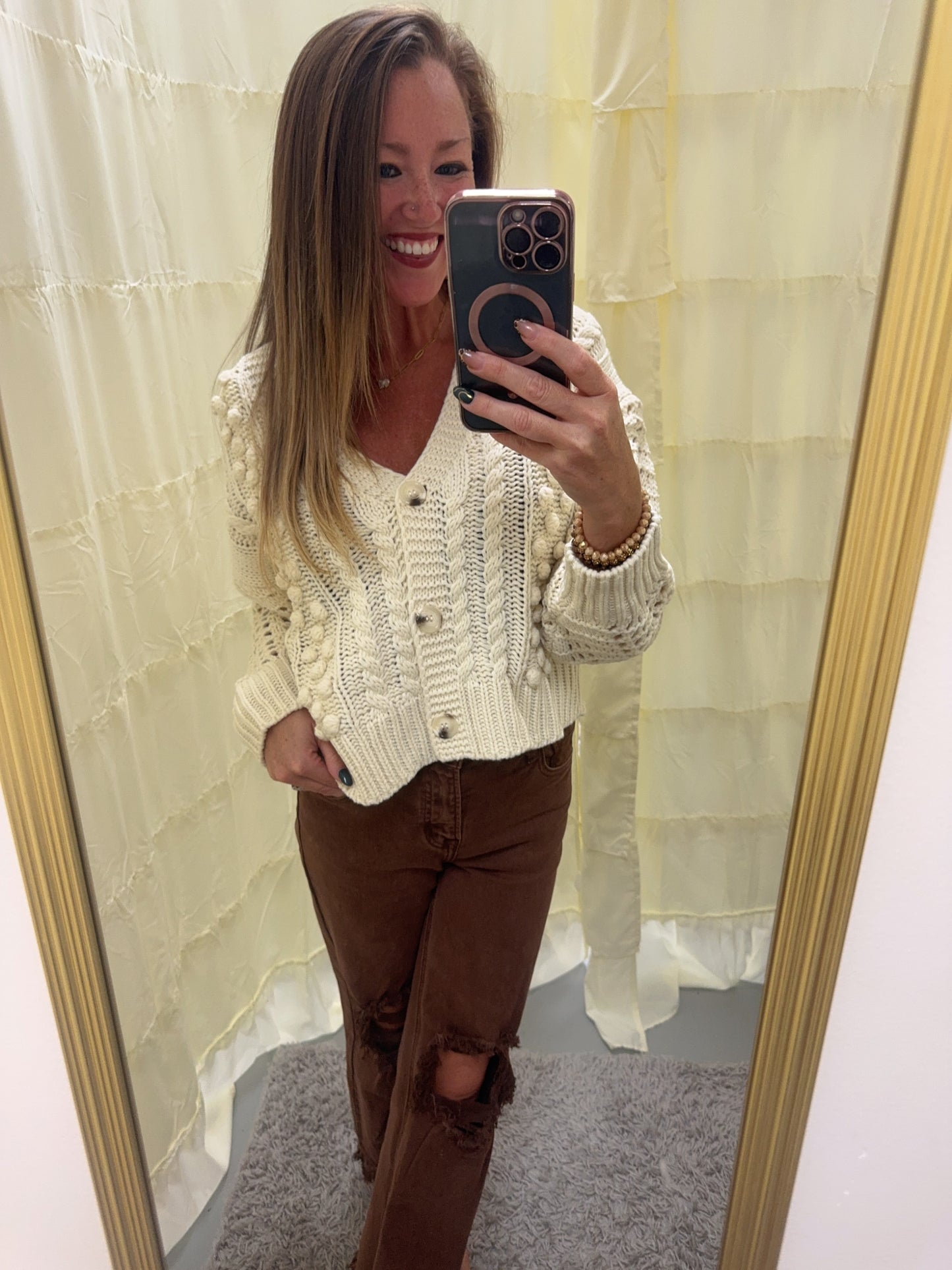 Cozy In Ivory Button Up Sweater