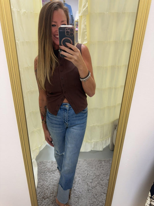 Canyon Nights Button Down Brown Tank