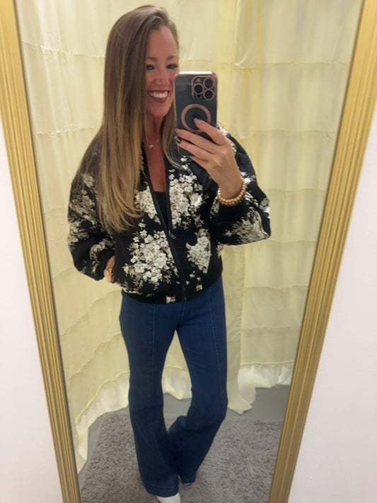 Sophia Quilted Floral Print Bomber Jacket