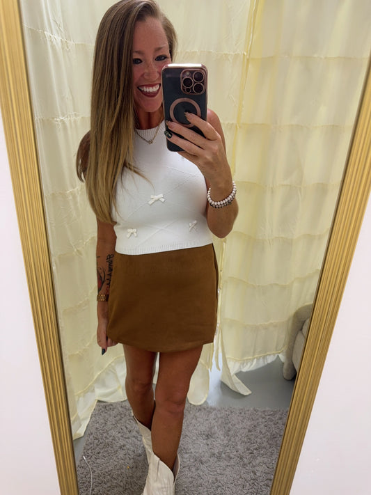 Bow Detail Sleeveless Light Sweater - White