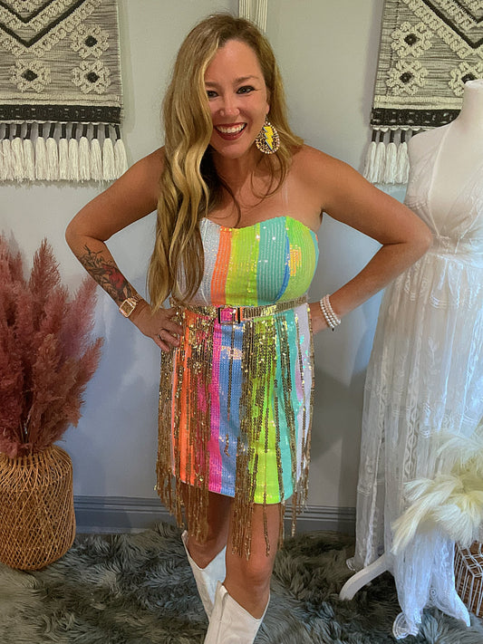 Rainbow Sequin Dress With Matching Bandana