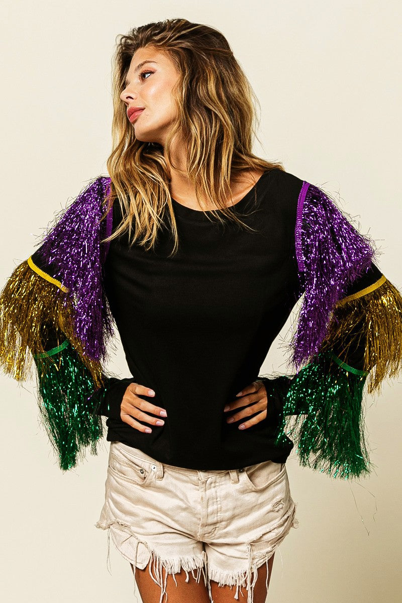 Tinsel Fringe Mardi Gras Top