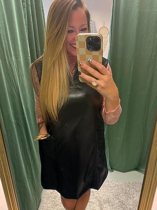 Last Night V-Neck Faux Leather Dress