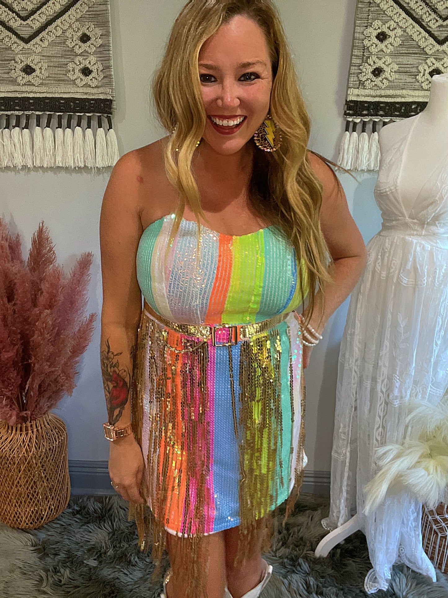 Rainbow Sequin Dress With Matching Bandana