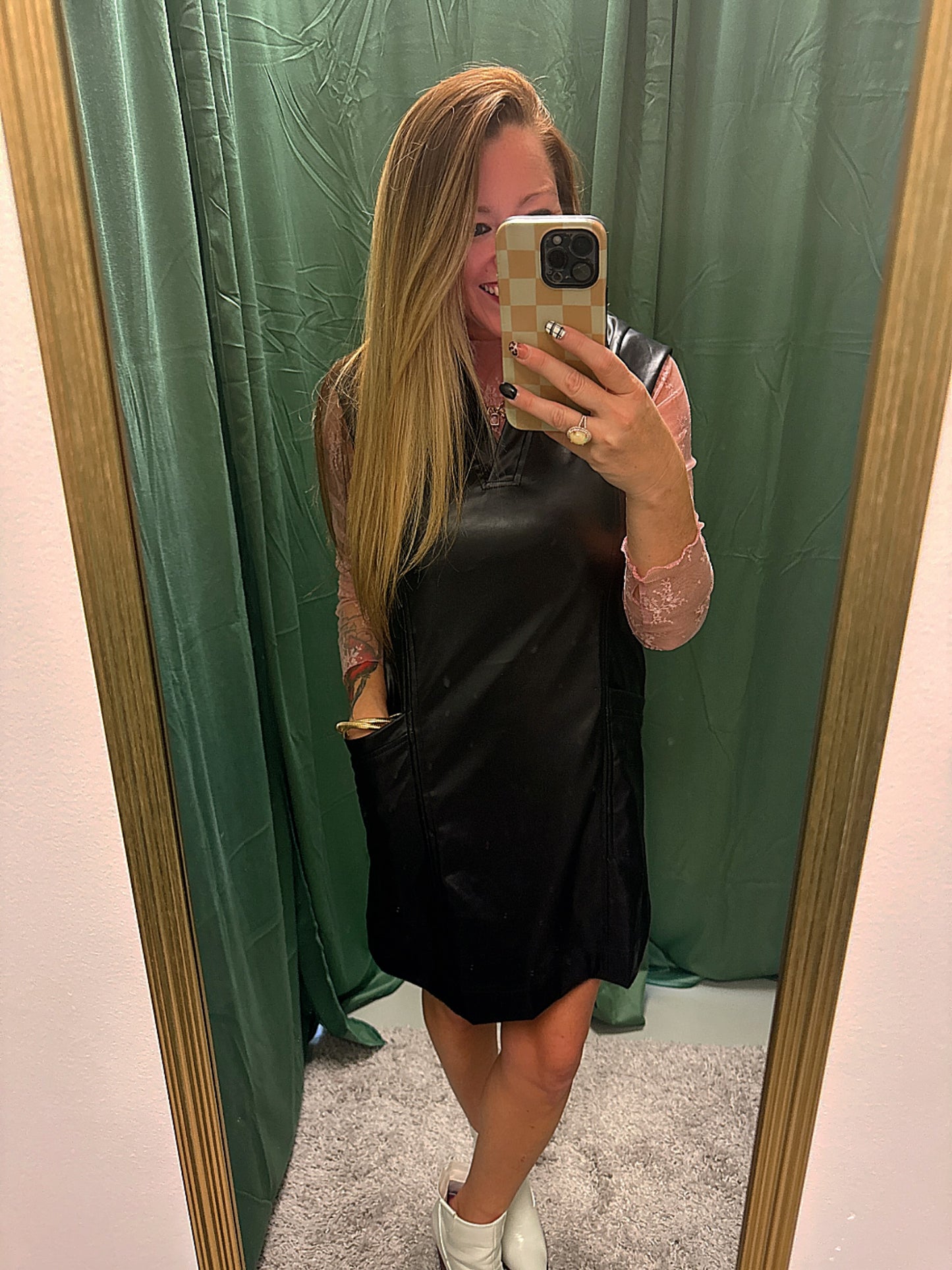 Last Night V-Neck Faux Leather Dress