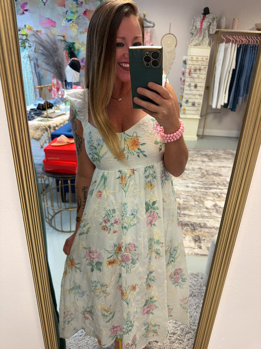 Belle Embroidery Ruffle Sleeve Dress