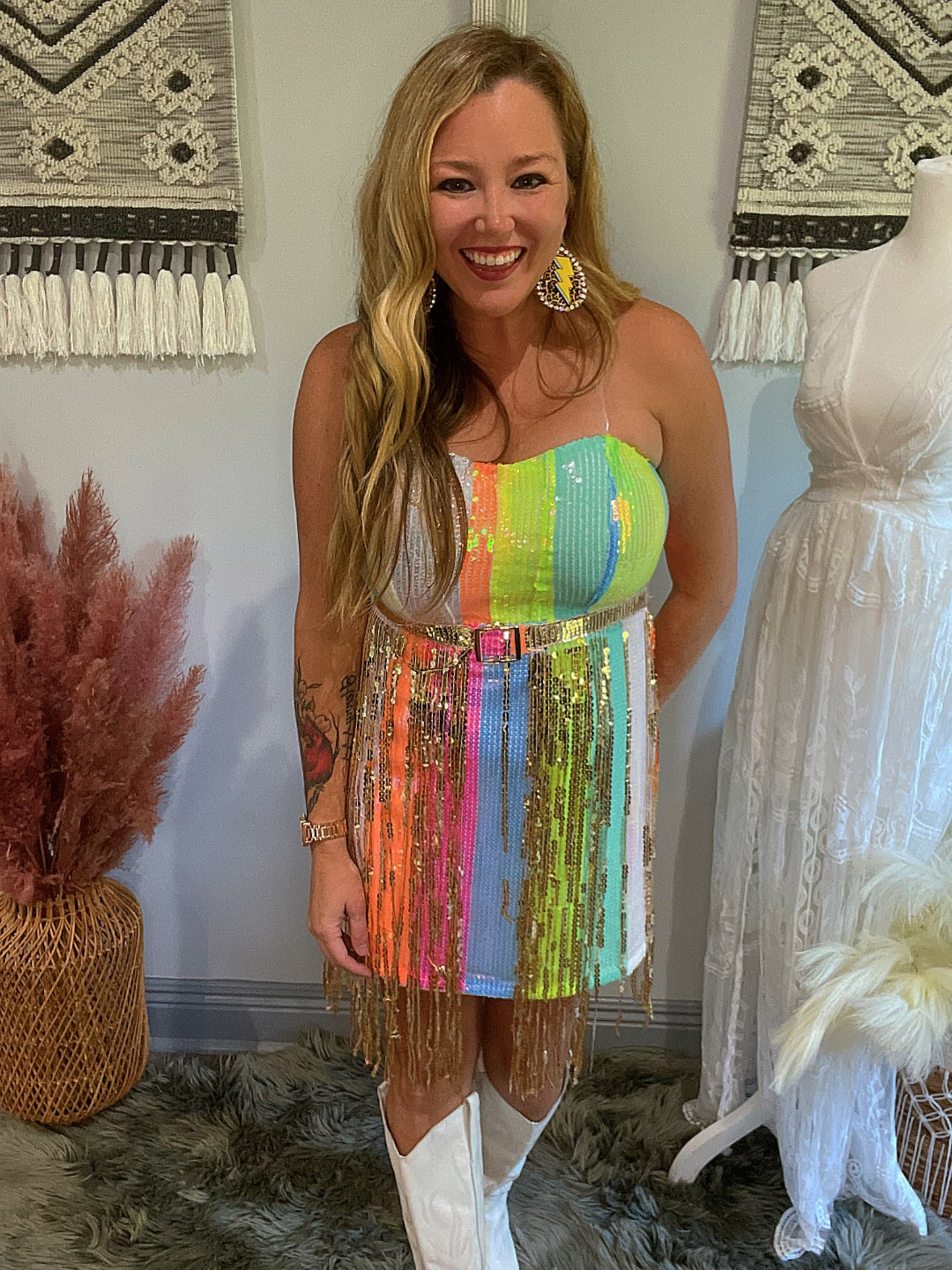 Rainbow Sequin Dress With Matching Bandana