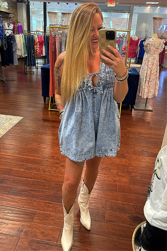 Veveret Downtown Daze Denim Pleated Romper