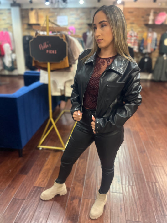 Faux Leather Stud Crop Jacket