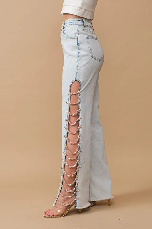 Here For the Party Jeans w/ Cut out Jewels