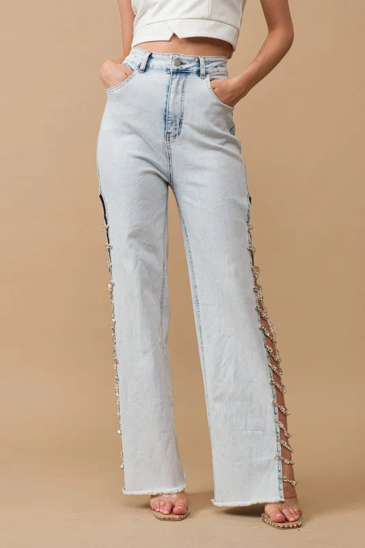 Here For the Party Jeans w/ Cut out Jewels