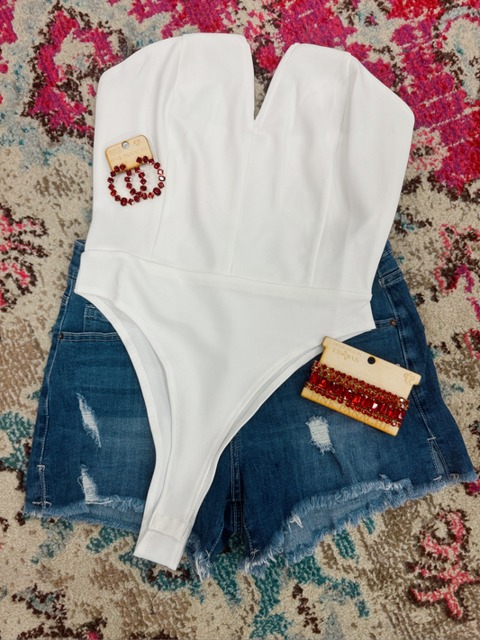 V- Wire Crepe White Bodysuit