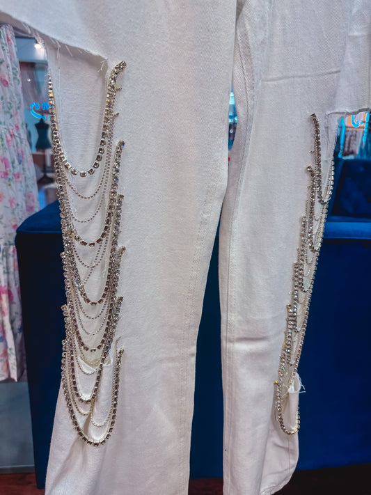 White Rhinestone Jeans