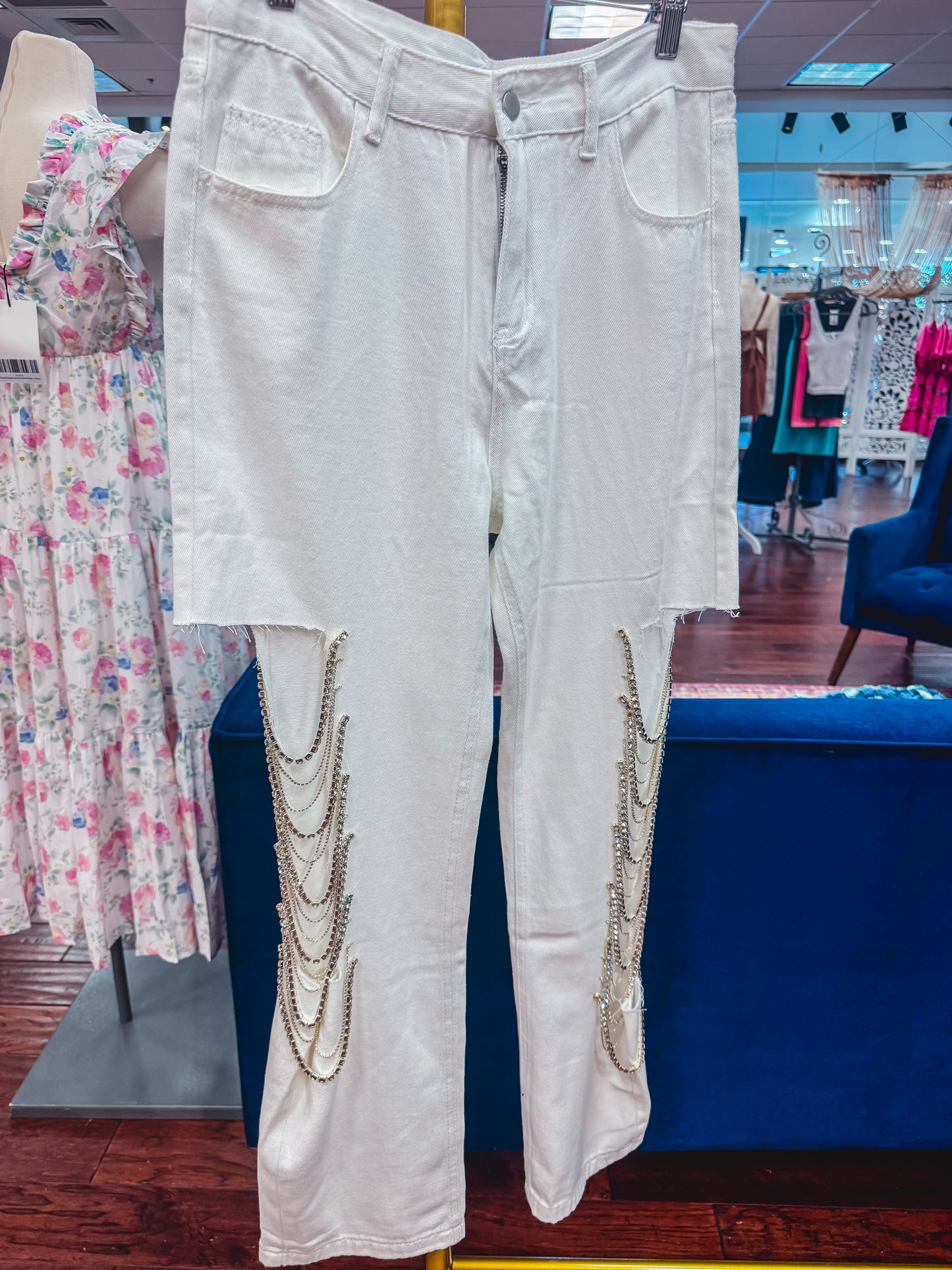 White Rhinestone Jeans