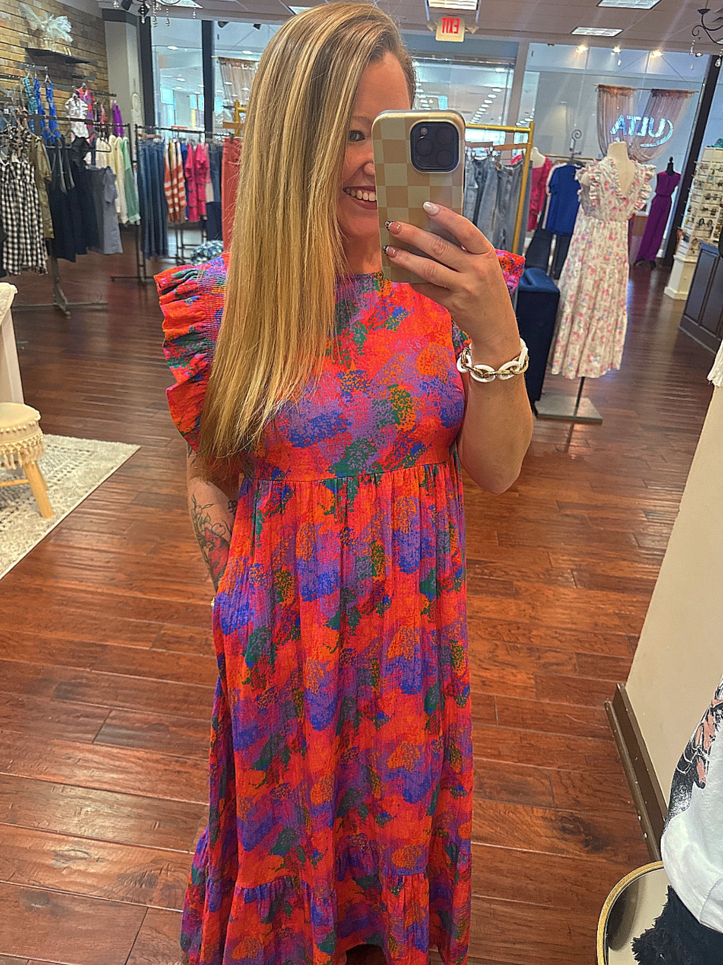 Pretty On Point Gauze Floral Midi Dress