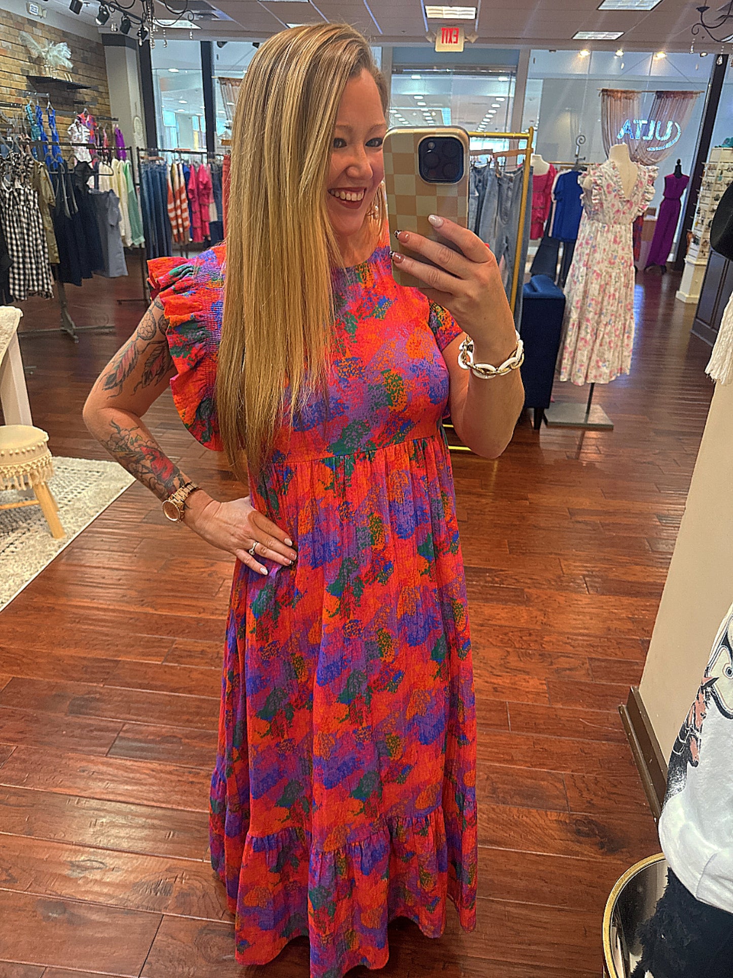 Pretty On Point Gauze Floral Midi Dress