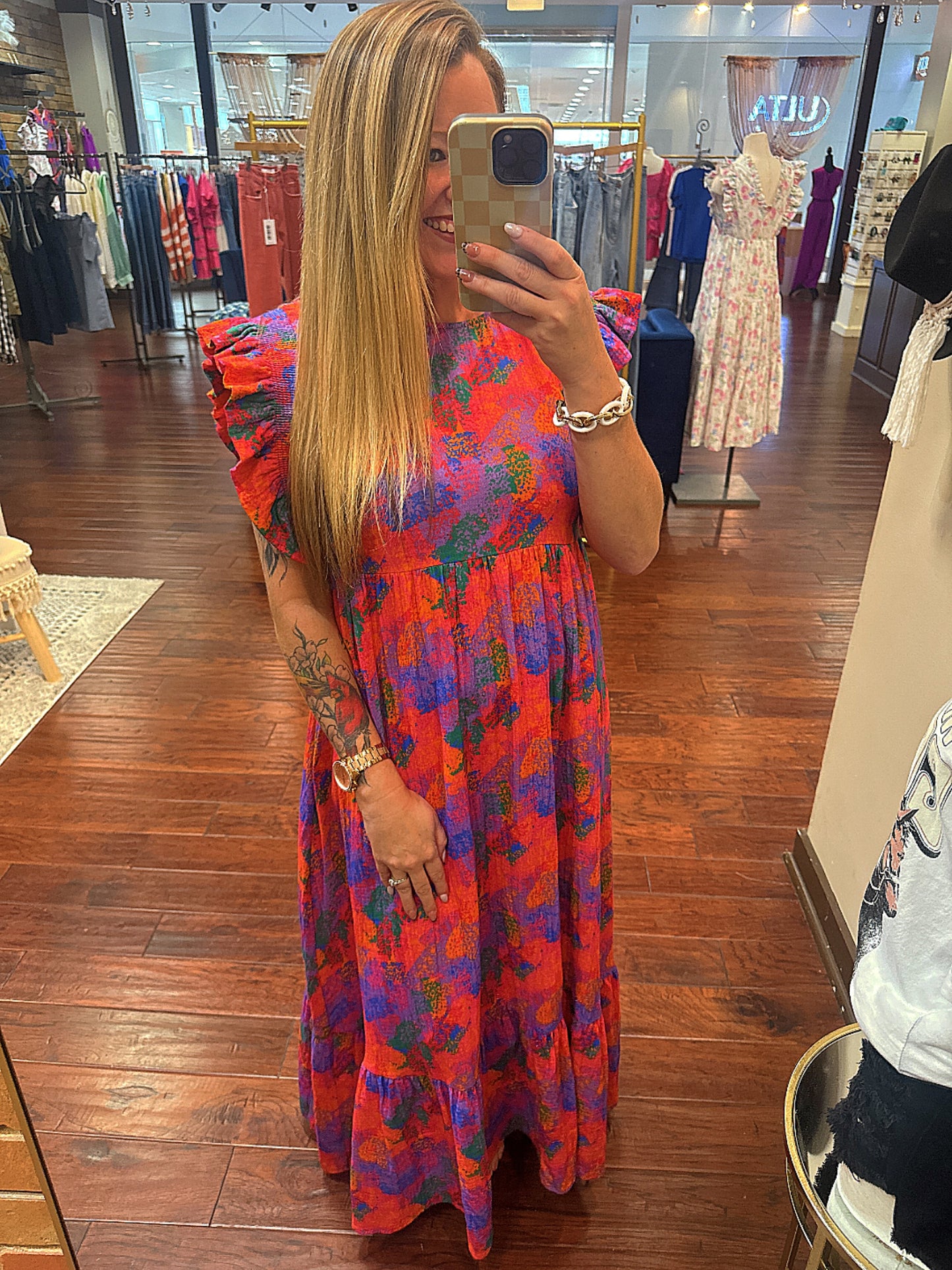 Pretty On Point Gauze Floral Midi Dress