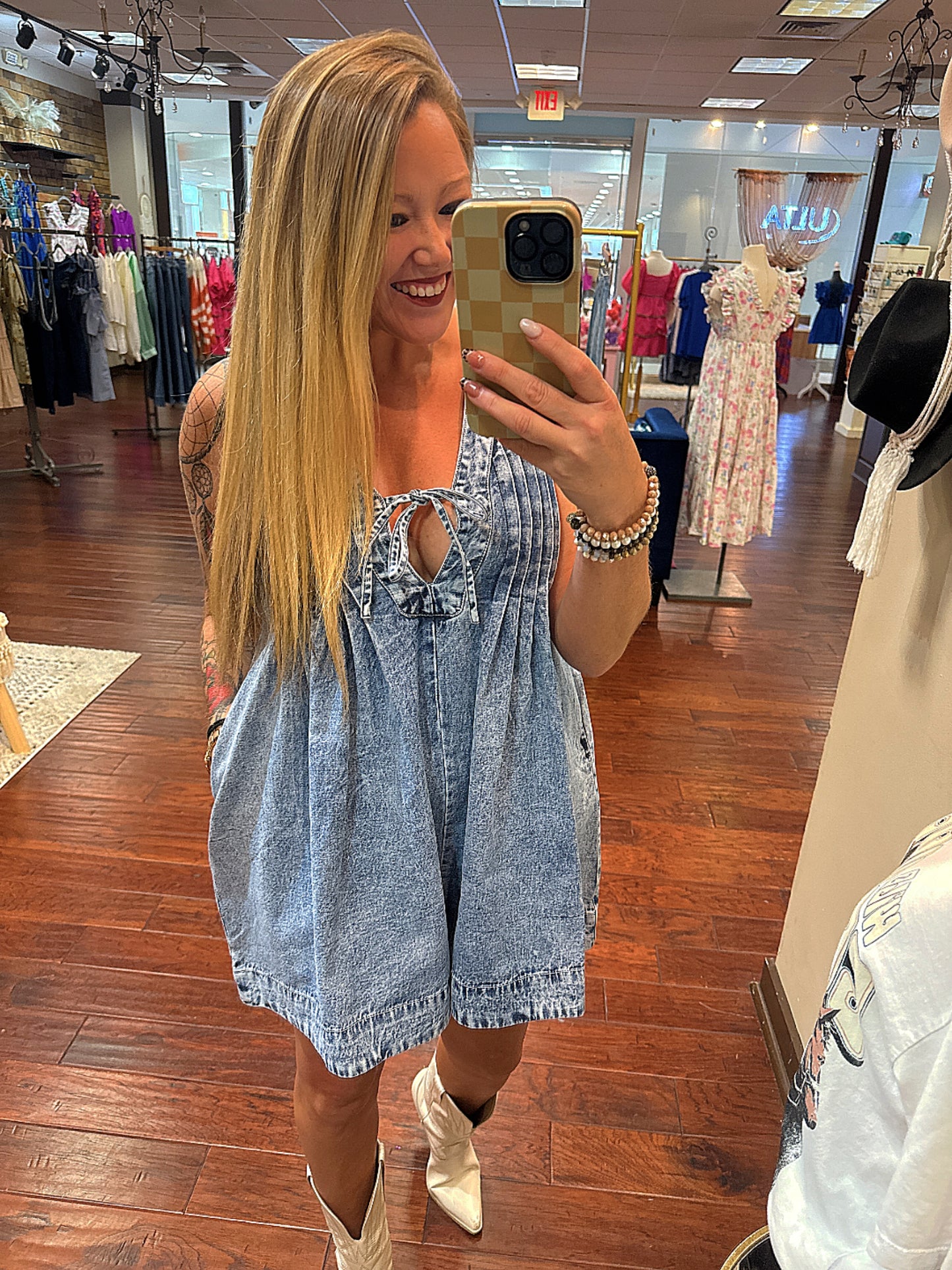 Veveret Downtown Daze Denim Pleated Romper