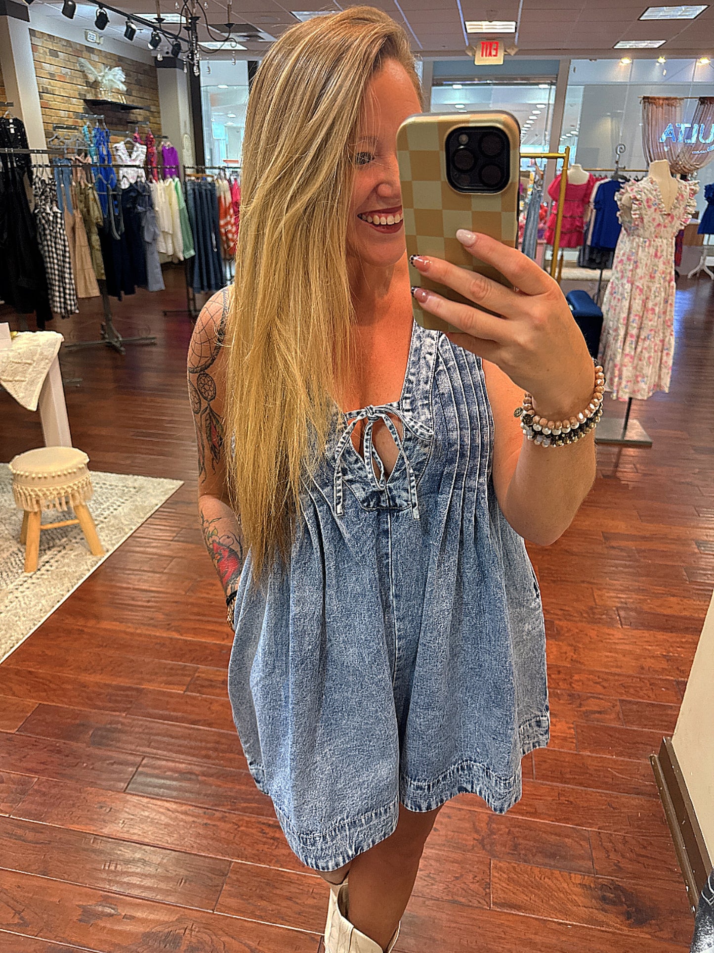 Veveret Downtown Daze Denim Pleated Romper