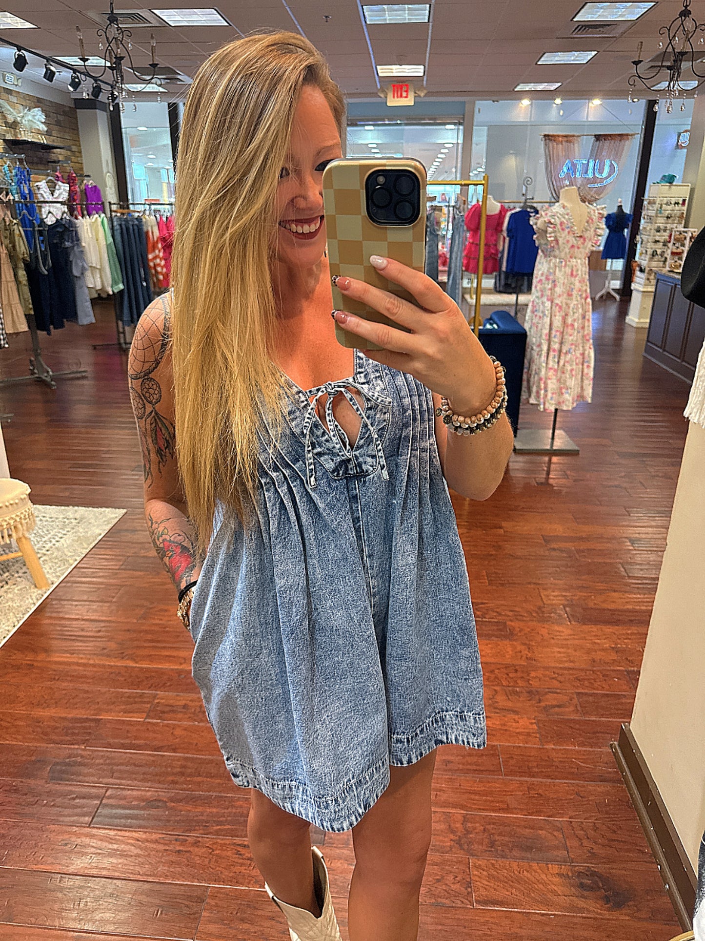 Veveret Downtown Daze Denim Pleated Romper