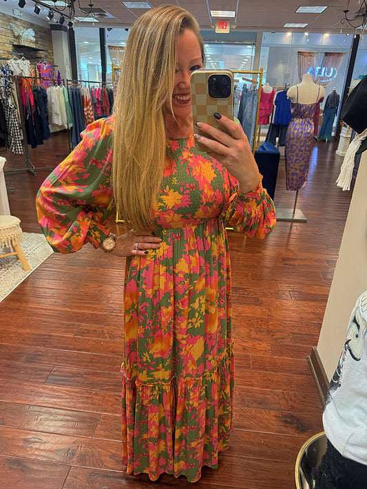 Lilly Mocked Long Sleeve Floral Maxi Dress