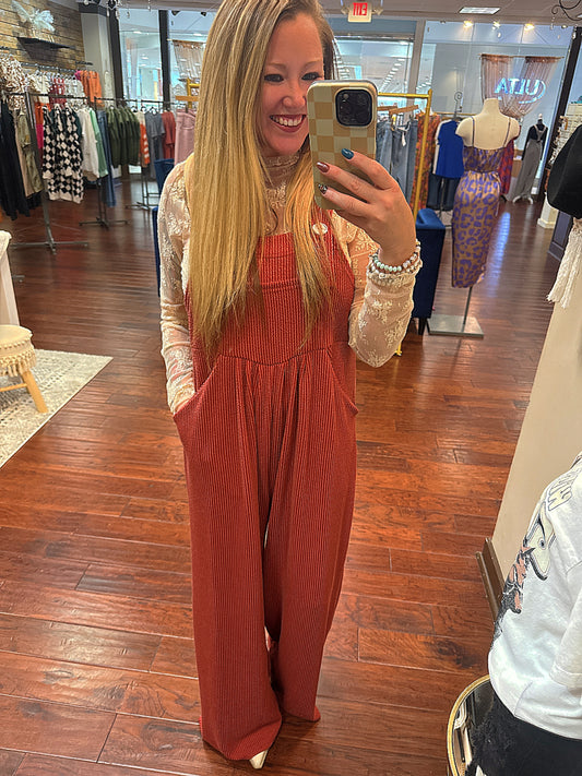 Fall Karli Rust Boho Overalls