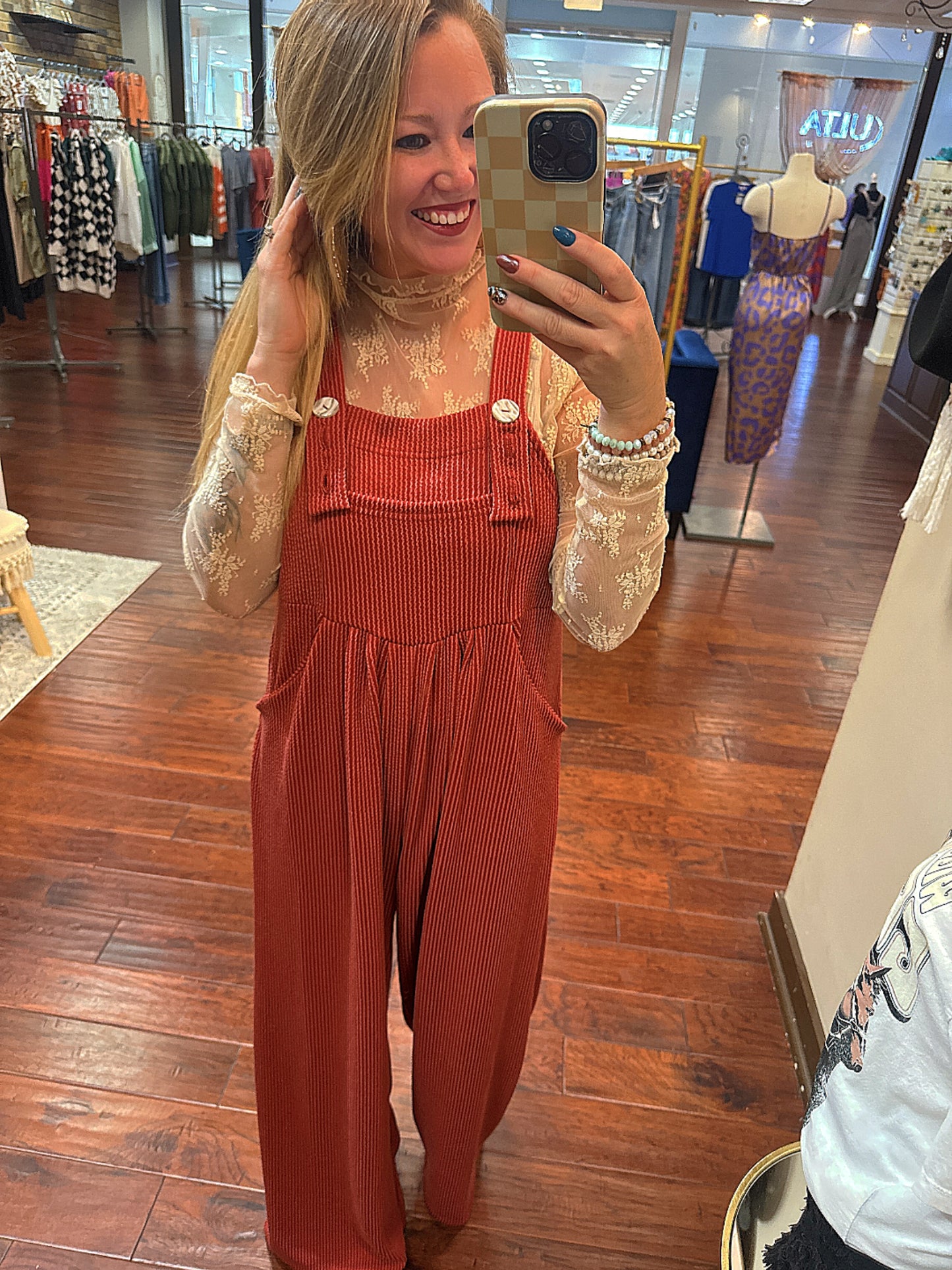 Fall Karli Rust Boho Overalls