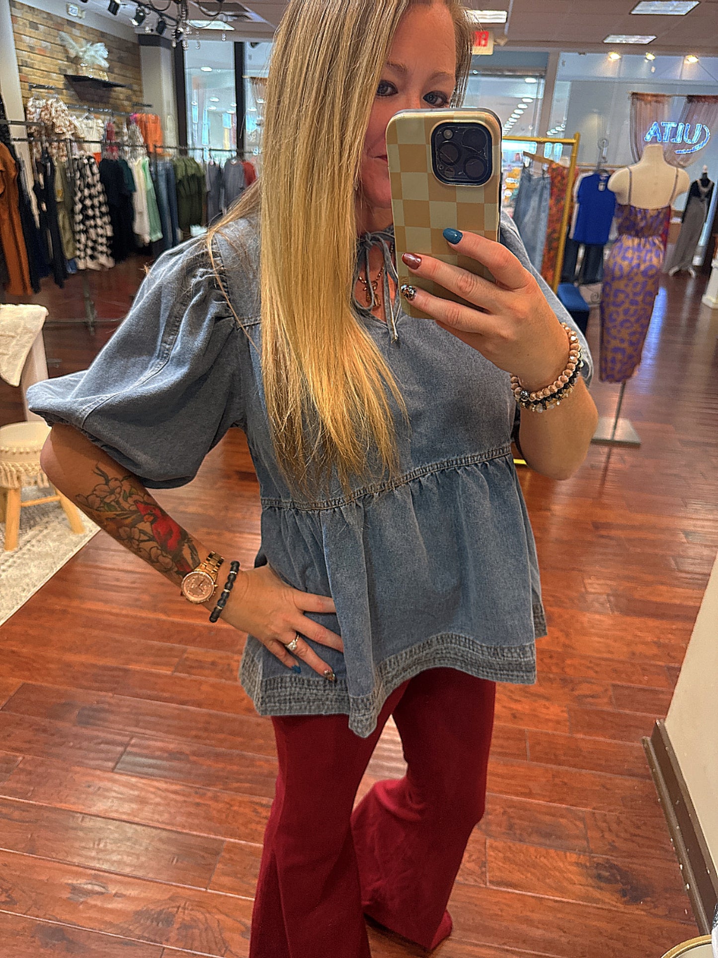 Delaney Denim Tiered Top