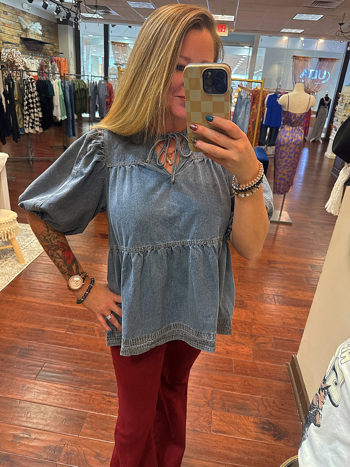 Delaney Denim Tiered Top