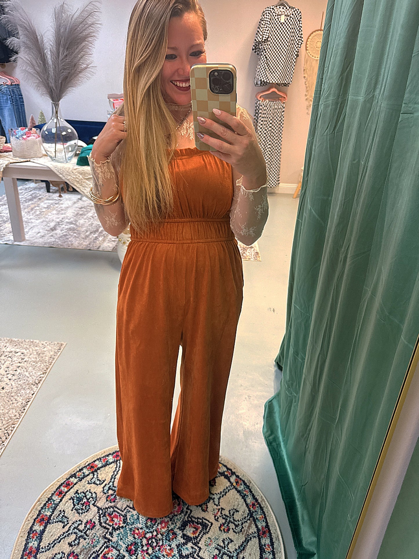 Suede Wide Leg Jumpsuit