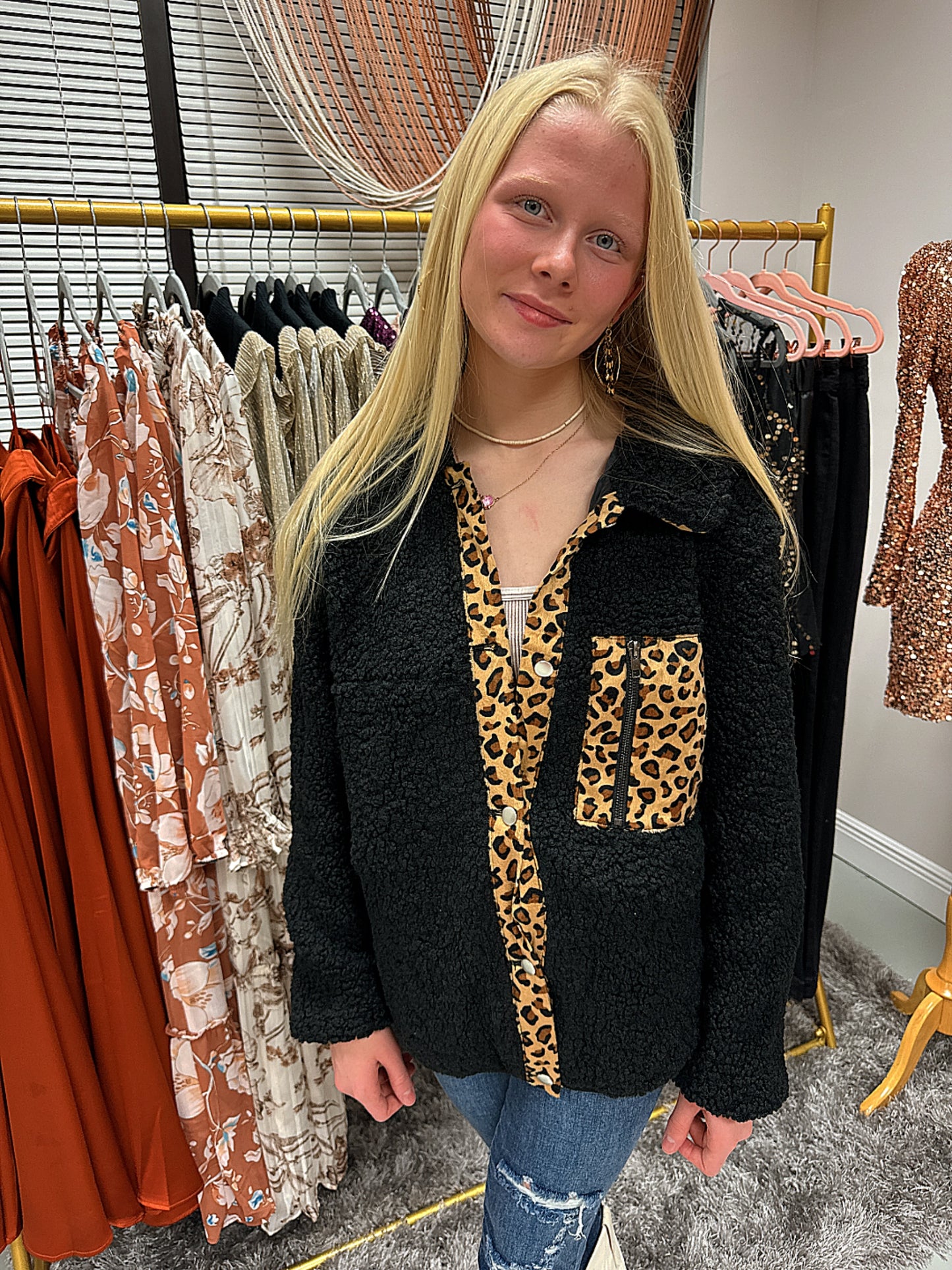 Sherpa Jacket With Leopard