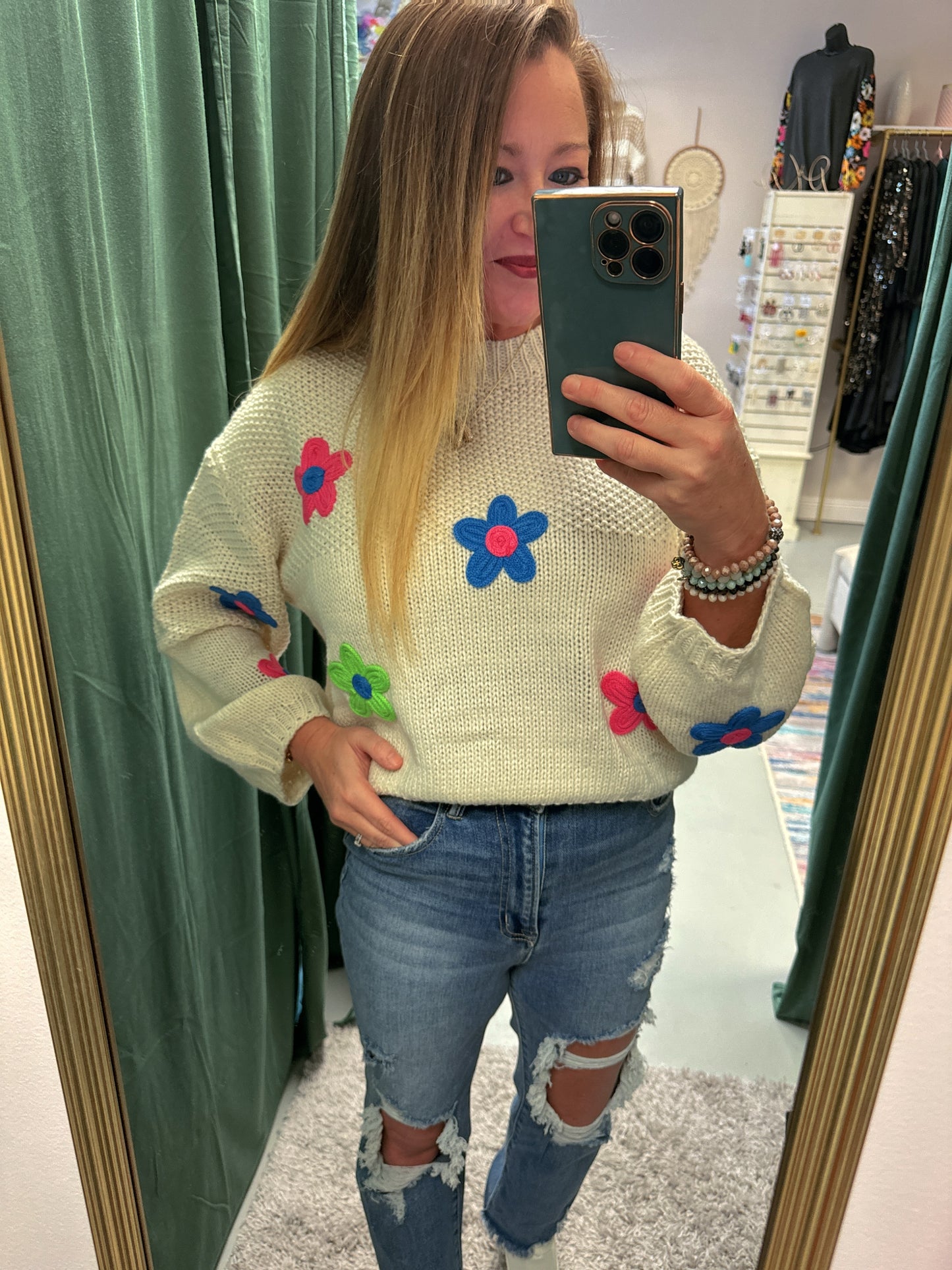 Mia Crocheted Floral Sweater.