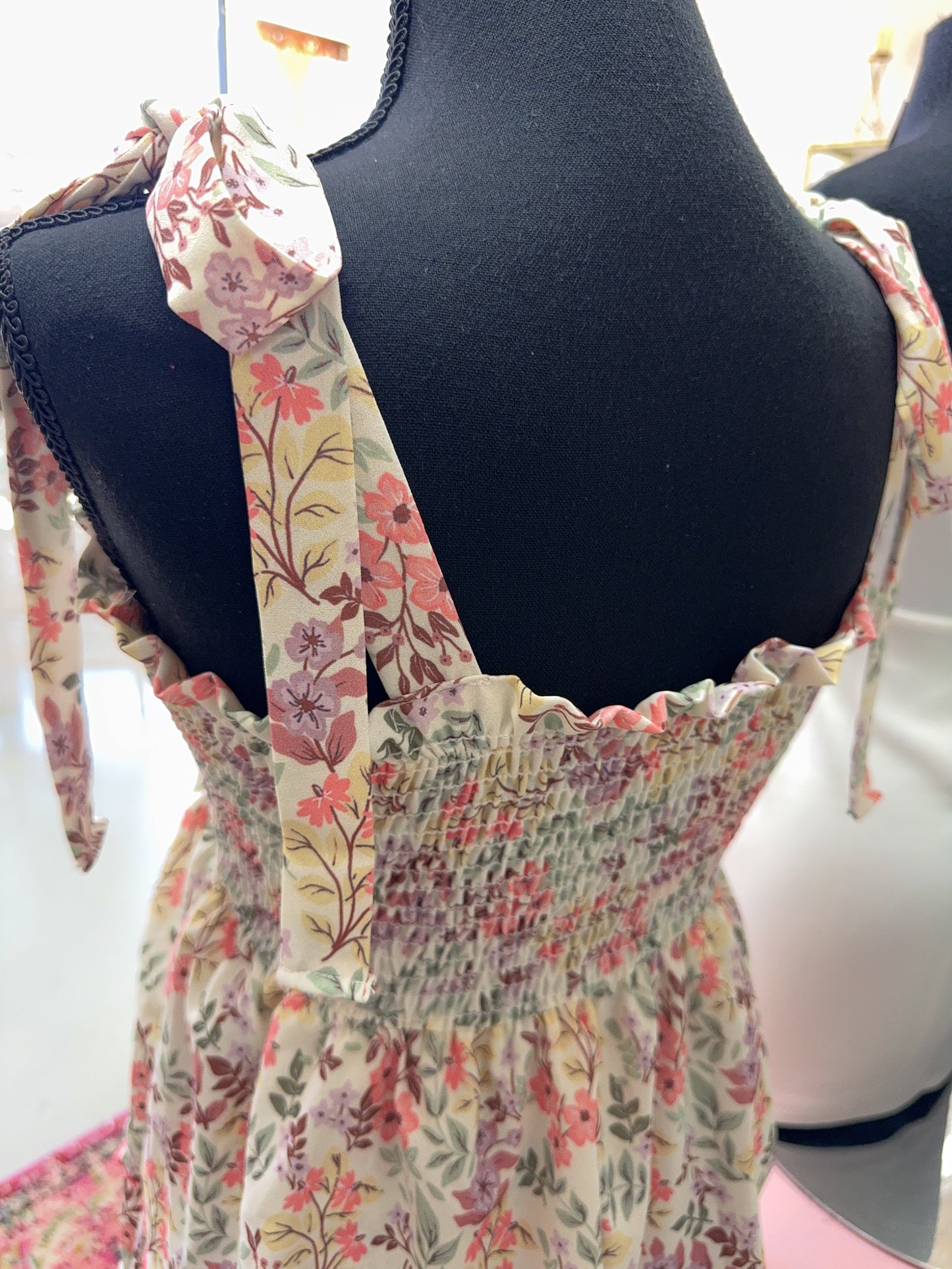 Smocked Blush Tube Floral Print Tiered Midi Dress
