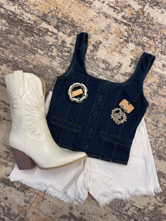 The Mia Denim Corset Button Down Vest