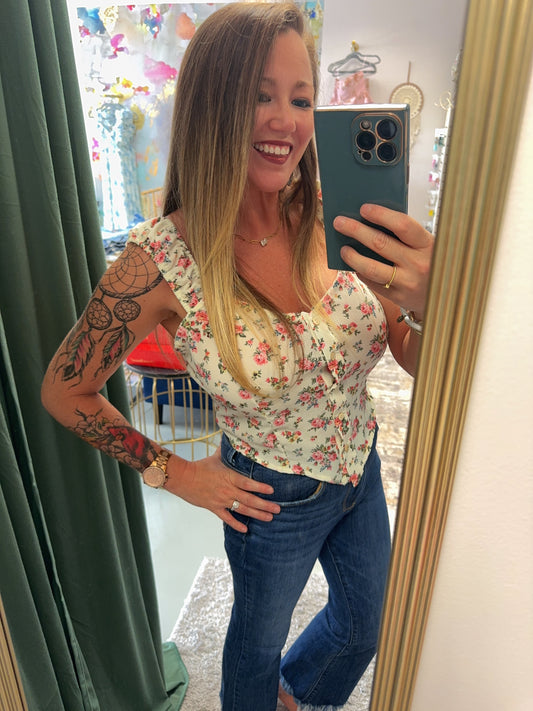 The Pink Floral Basque Top