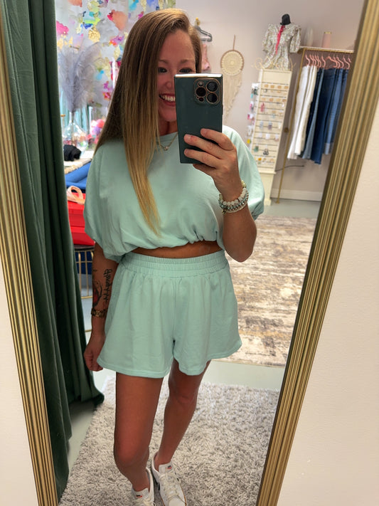 Mineral Washed Crop Top and Short Set