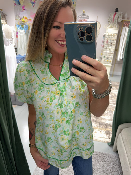 The Megan Floral Piping Blouse