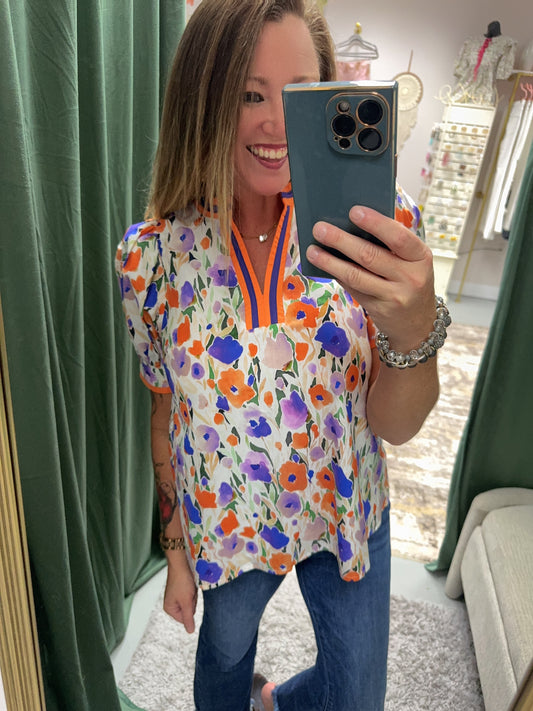 The Joyful Bloom Purple Floral Blouse