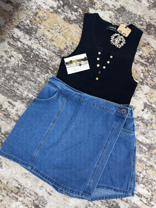 The Denim Wrap Skort