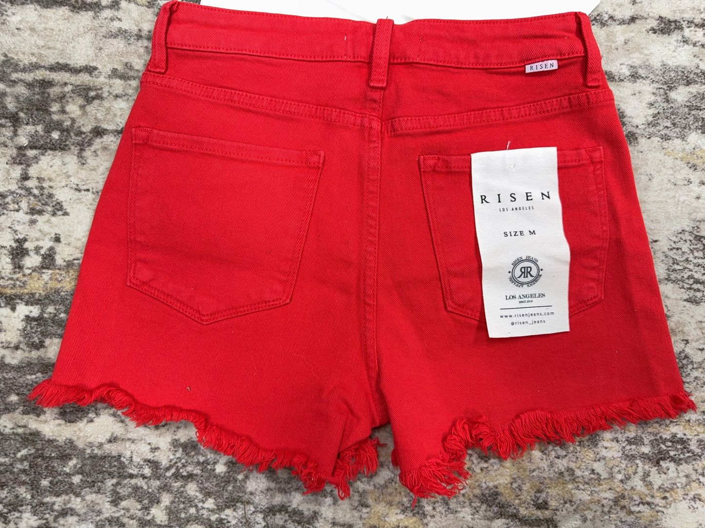 Fiesta Red Denim Frayed Shorts