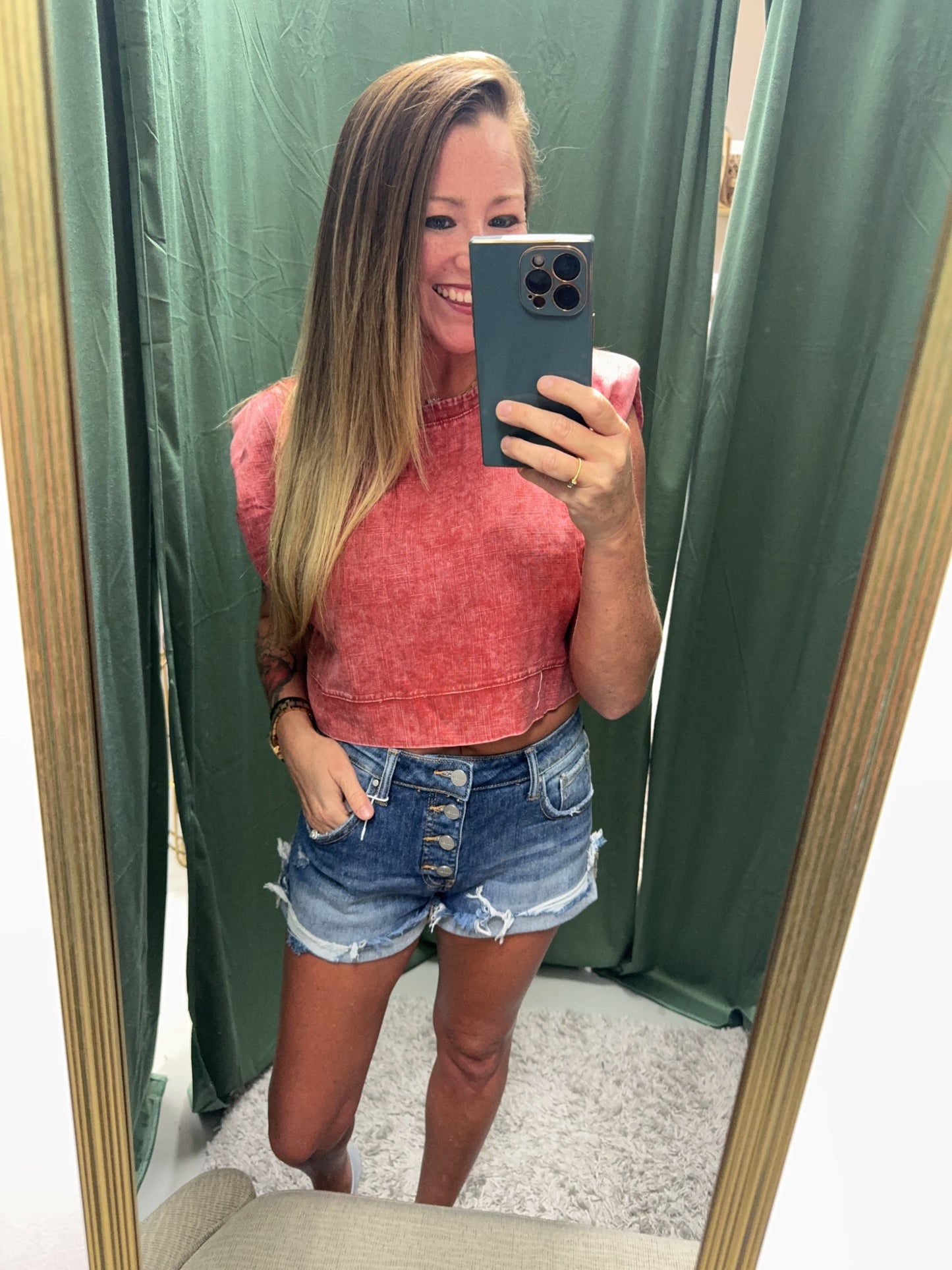 Rust Acid Wash Side Button Crop Top